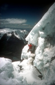 Norman tackles a vast ice wall at Altitude in South America.